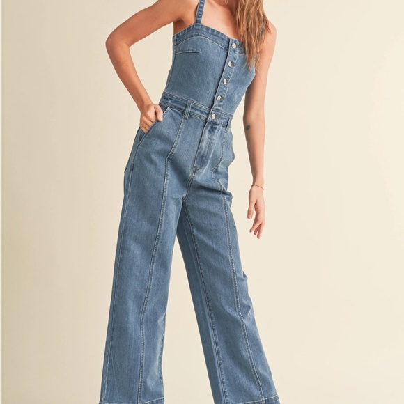 Miou Muse Denim Jumpsuit - Picture 2 of 14